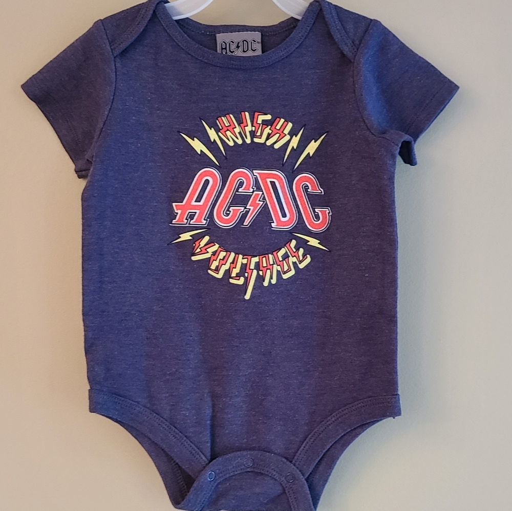ACDC bluish grey shirt sleeved onesie/bodysuit